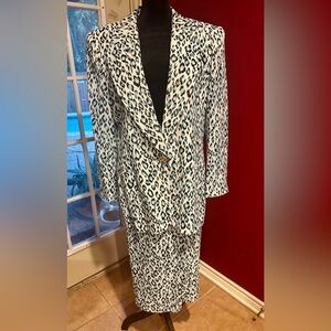 Vintage Solini New York Blue Leopard Print Skirt Suit Women’s 14 Bold 80/90’s